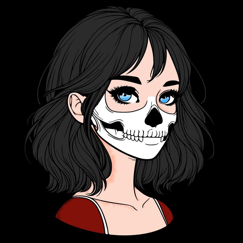 realistic girl with skull