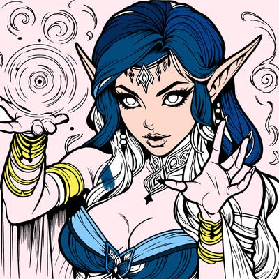 realistic scary beautiful elf sorceress casting spell