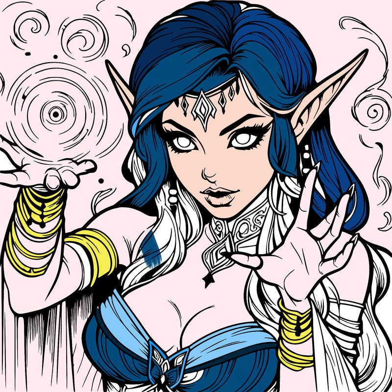 realistic scary beautiful elf sorceress casting spell