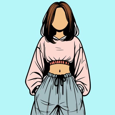 realistic girl faceless with baggy pants and a crop top