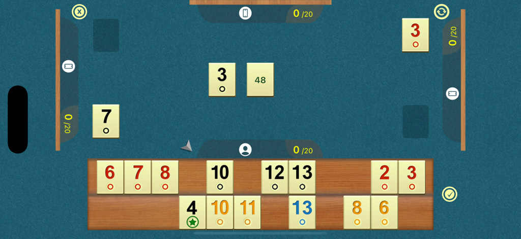 Okey Online - Pantalla de juego de Okey Online mostrando fichas numeradas de colores en un tablero de juego digital