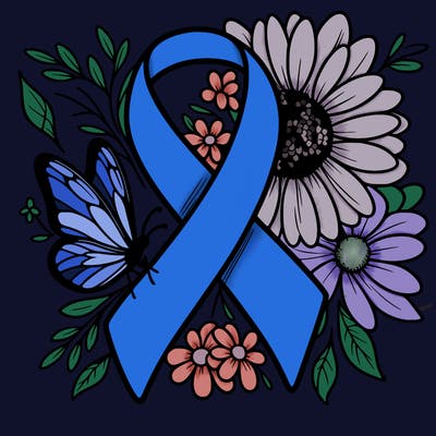 cancer awareness symbol with flowers and butterflies