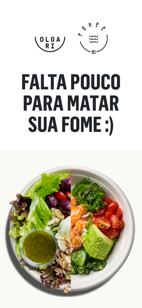 Olga Ri + Hi Pokee - Olga Ri and Hi Pokee app screen showing a split bowl of salad and poke.