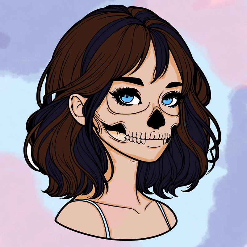 realistic girl with skull