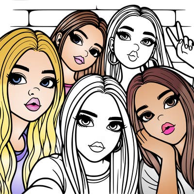 group of teen girls friends y2k up close in a selfie