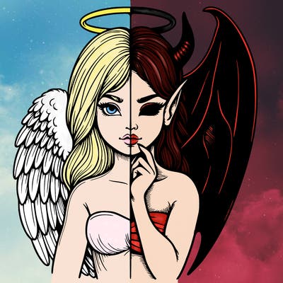 realistic angel half demon