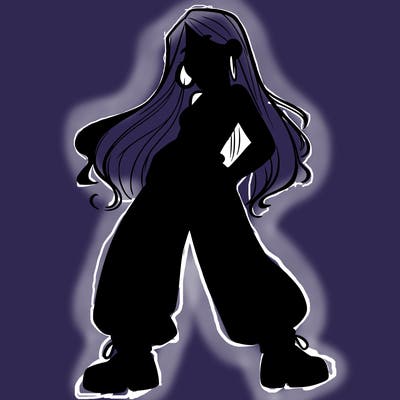 girl in baggy pants crop top and long hair