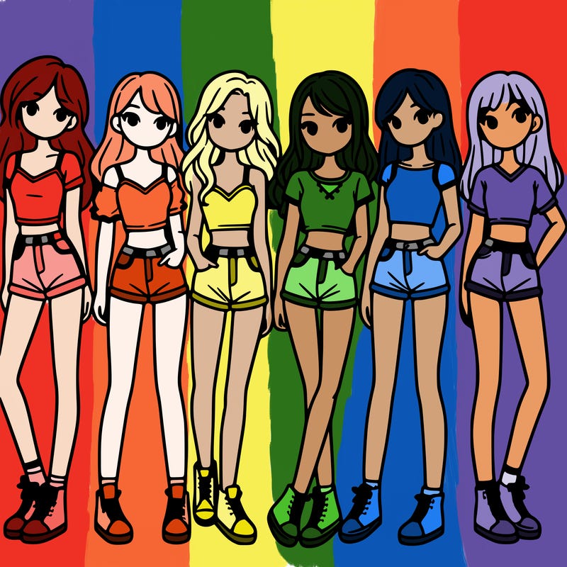 a group of girls wearing crop tops and shorts
