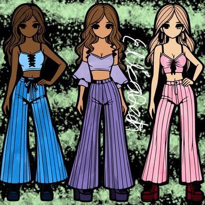 girls with flare pants and crop tops realistic