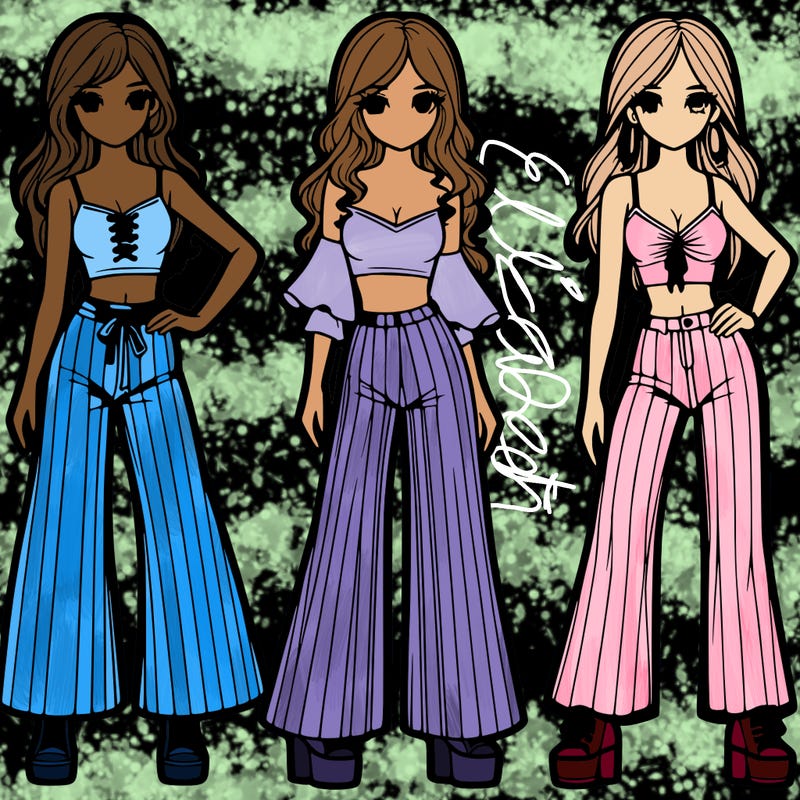 girls with flare pants and crop tops realistic