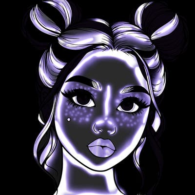 realistic girl with two buns on her hair and lips