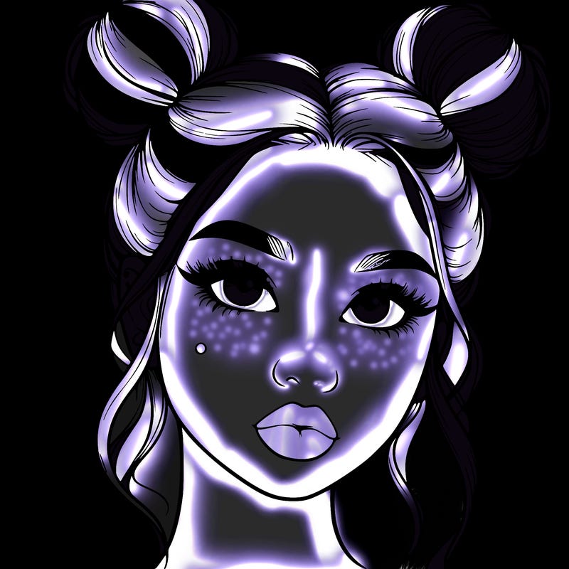 realistic girl with two buns on her hair and lips