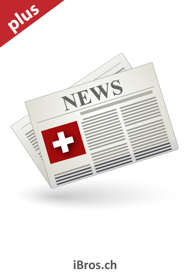 Icon für die Schweizer Zeitungen Plus App mit einer Zeitungsgrafik mit Schweizer Flagge und einem roten Banner mit dem Wort Plus