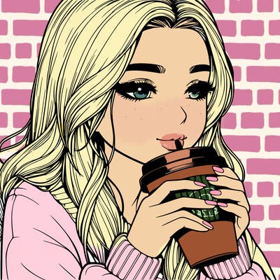 realistic girl drinking coffee