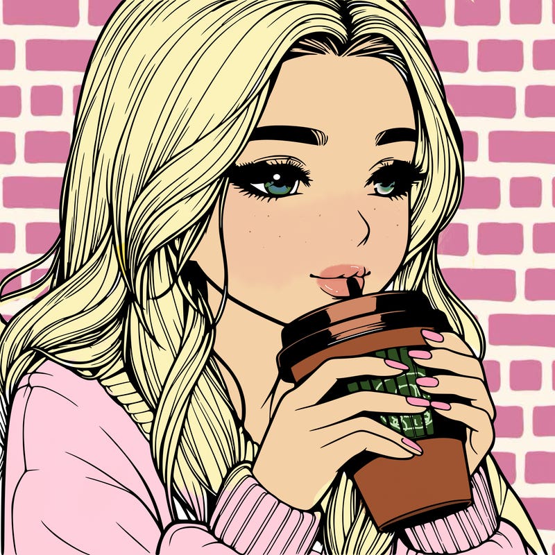 realistic girl drinking coffee