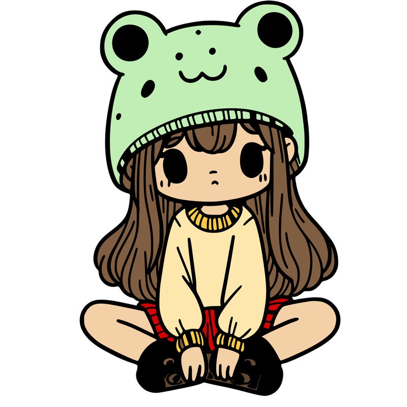 a girl wearing a frog hat and some frog socks