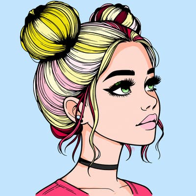 realistic girl with buns on the top of her head