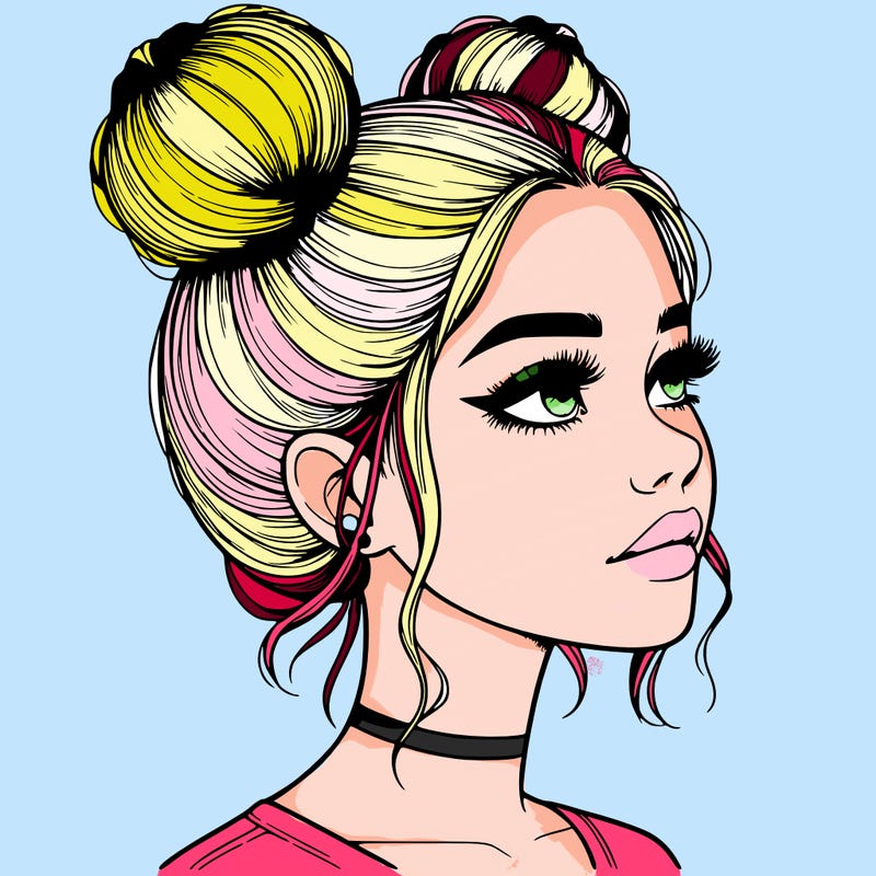 realistic girl with buns on the top of her head
