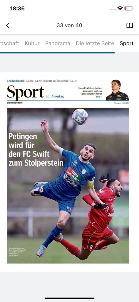 Wort E-Paper - Digitale Reproduktion der Sportseite der Zeitung Luxemburger Wort mit einem Fußballspiel