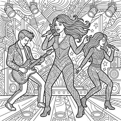 Step into the spotlight with our captivating Zentangle Pop Singers coloring page! This dynamic design blends the excitement of a live concert with the meditative beauty of intricate patterns.