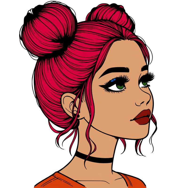 realistic girl with buns on the top of her head