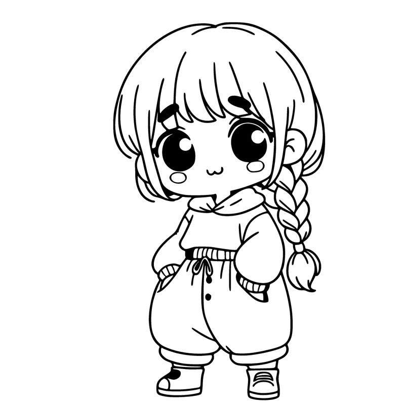 a shy girl with baggy clothes and a braid