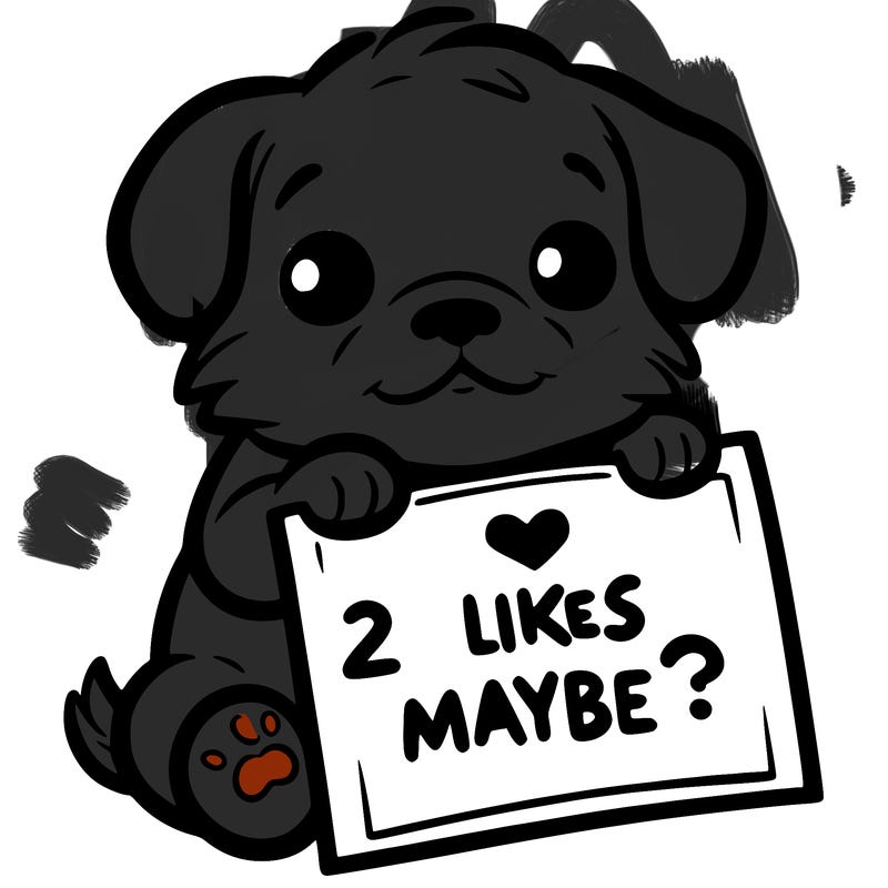 a puppy holding a sign that says 2 likes maybe?