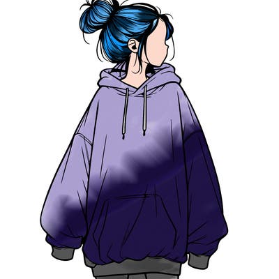 realistic girl with a oversized sweatshirt on and a bun