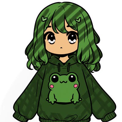 girl wearing frogging sweatshirt
