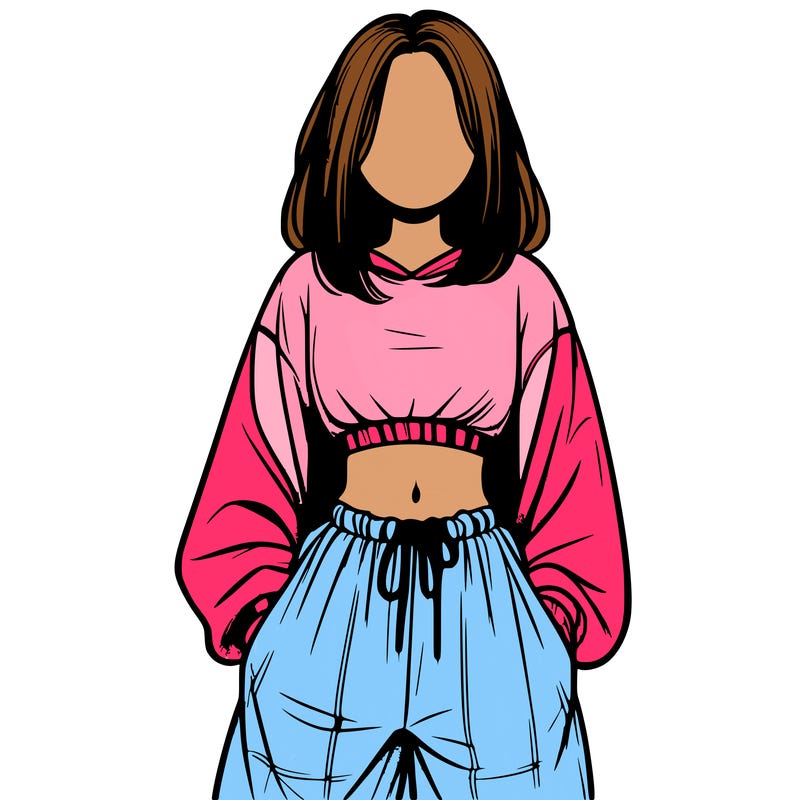 realistic girl faceless with baggy pants and a crop top