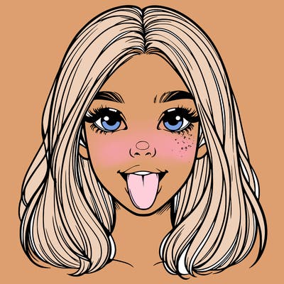 realistic girl with her tongue out