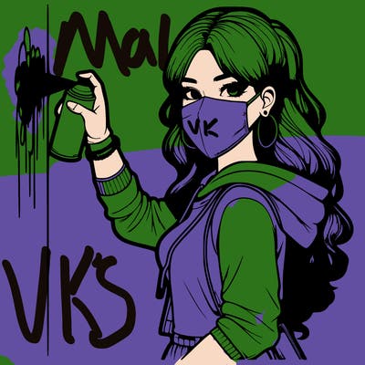 realistic girl with mask spray painting a wall