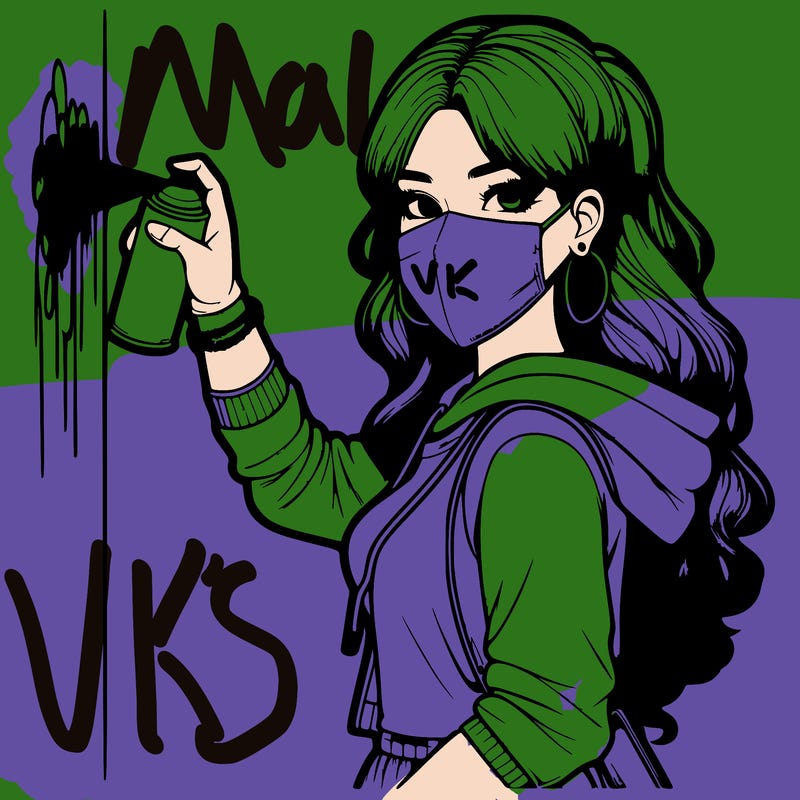 realistic girl with mask spray painting a wall