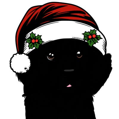 realistic dog wearing a santa hat