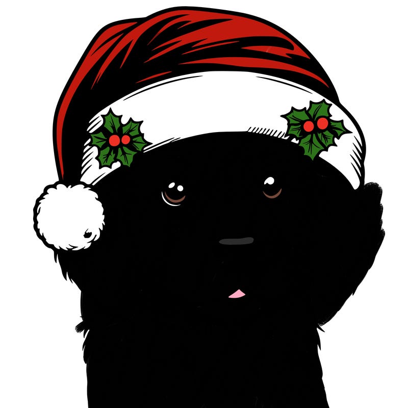 realistic dog wearing a santa hat