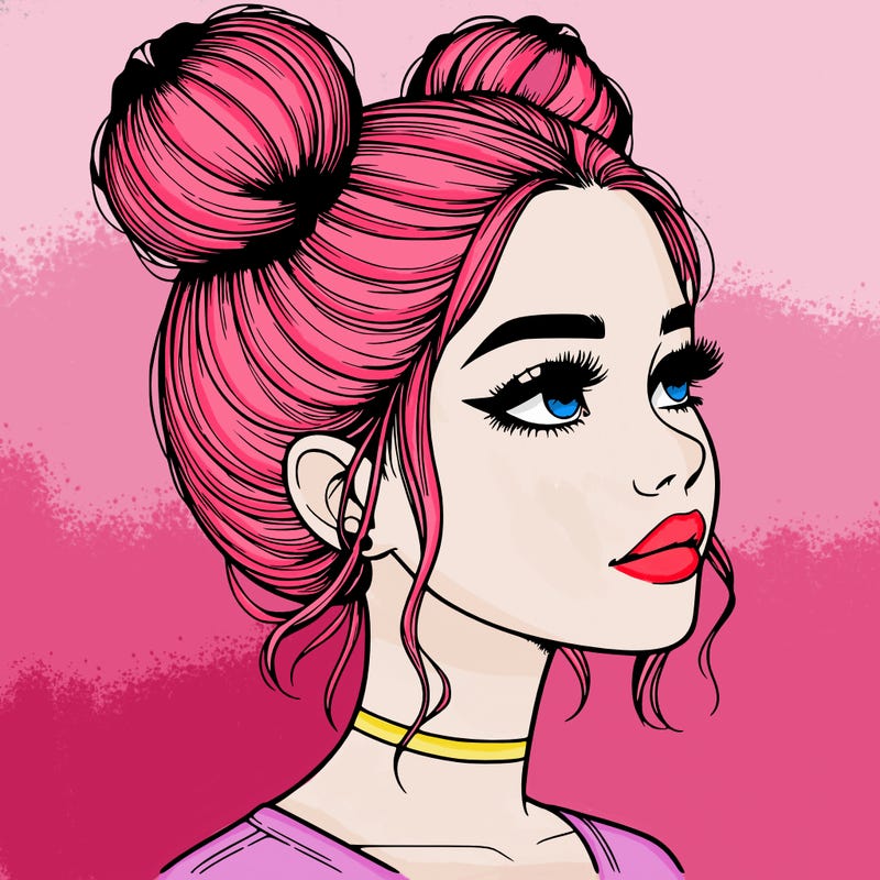 realistic girl with buns on the top of her head