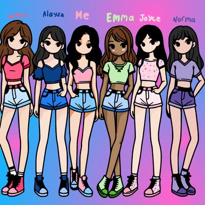 a group of girls wearing crop tops and shorts