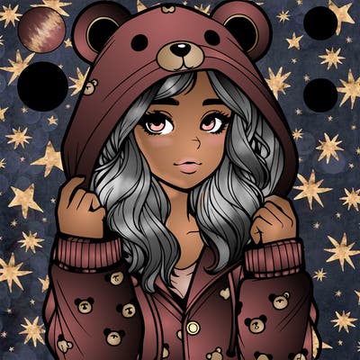 realistic girl in a animal pjs hoodie