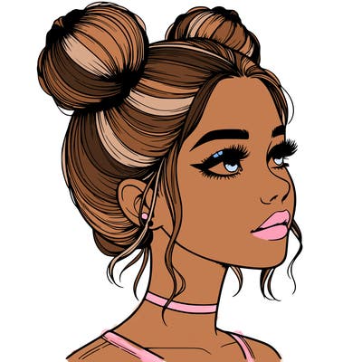 realistic girl with buns on the top of her head