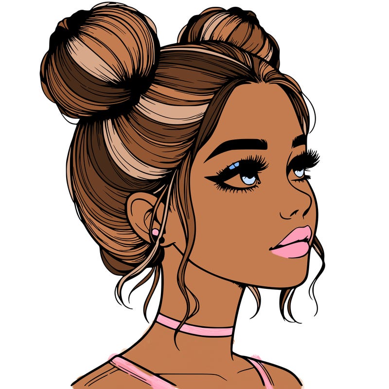 realistic girl with buns on the top of her head