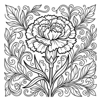 Discover the delicate beauty of our Single Carnation Flower coloring page, an exquisite piece of botanical line art designed to inspire calm and creativity. This detailed illustration offers a perfect escape for nature lovers and coloring enthusiasts alike.