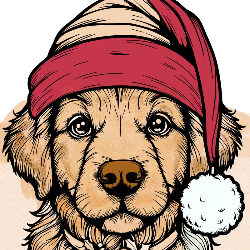 realistic dog with a christmas hat