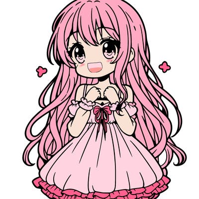 cute shy anime girl with long hair and pretty dress