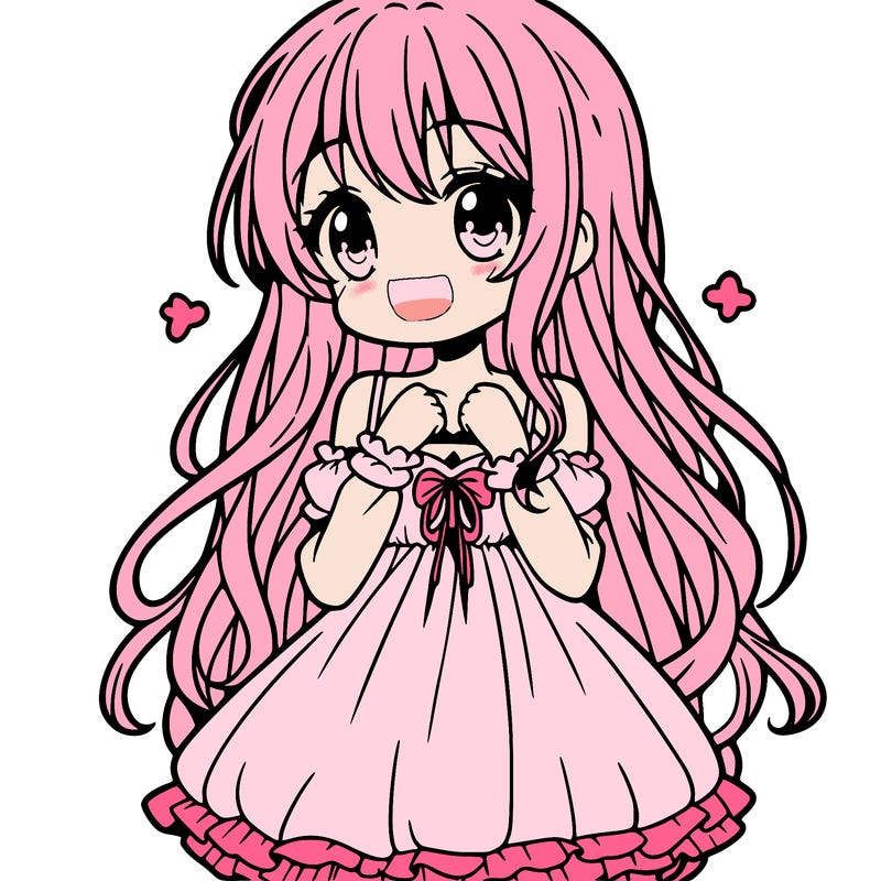 cute shy anime girl with long hair and pretty dress