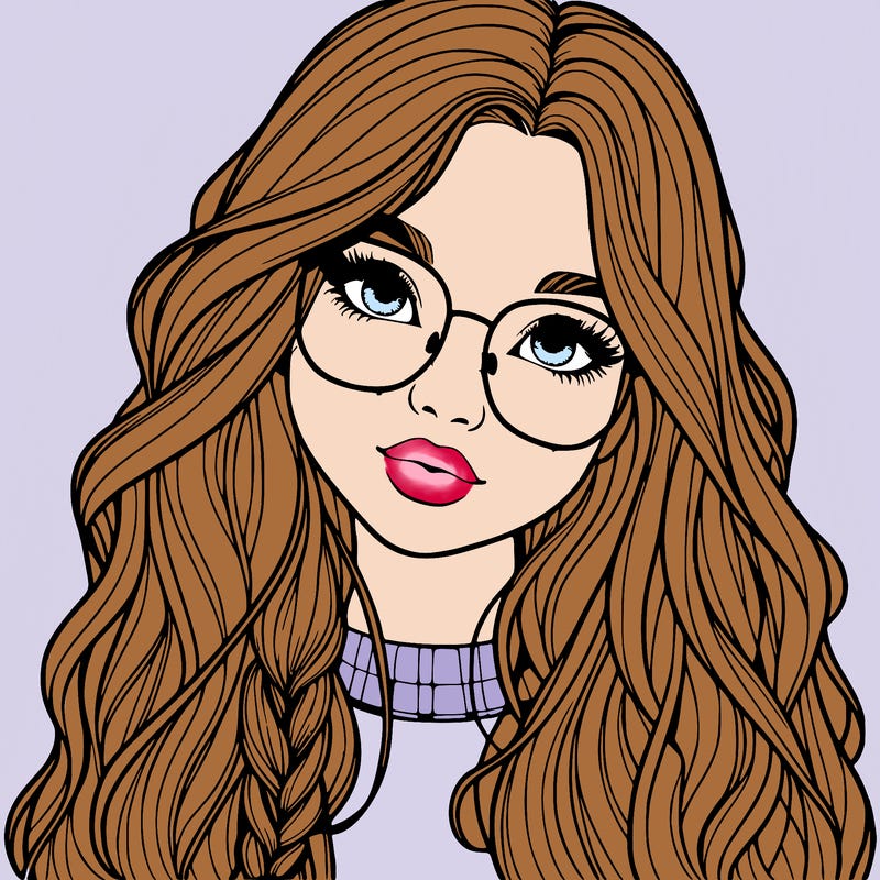 girl with long hair and freckles and glasses realistic