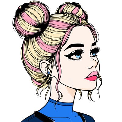 realistic girl with buns on the top of her head