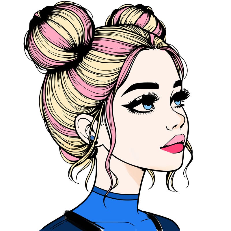 realistic girl with buns on the top of her head
