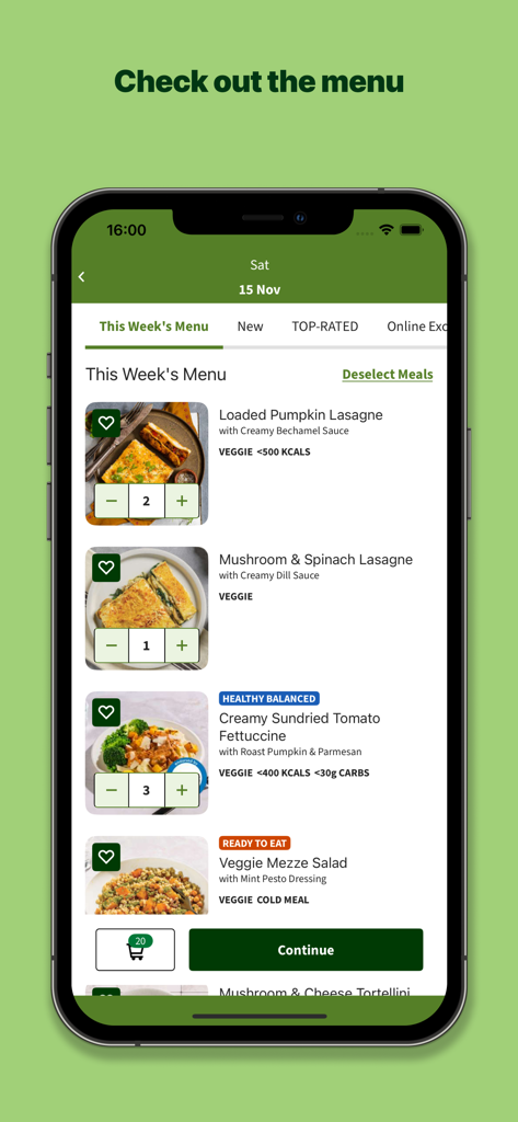 Youfoodz app interface showing various healthy ready-to-eat meal options