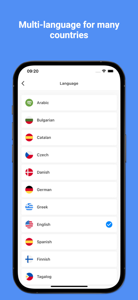 Lista de idiomas compatibles en la aplicación Bulgarian Translator Pro, incluyendo búlgaro e inglés