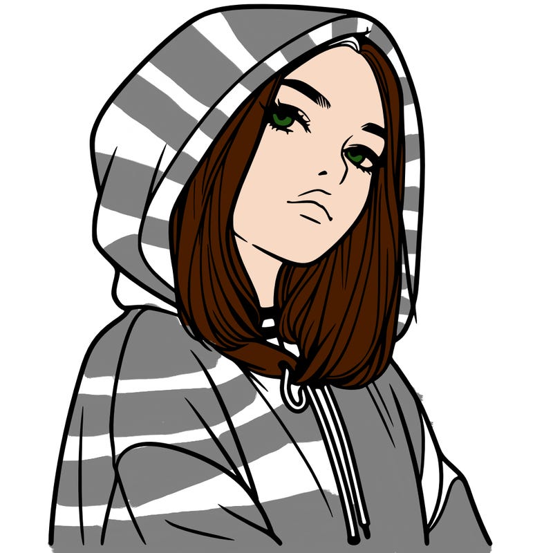 a realistic girl in a hoodie